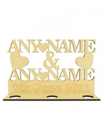 Laser Cut Personalised Names and Date on a Tealight Holder Stand - 6mm